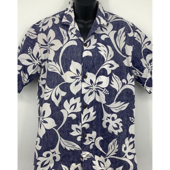Hilo Hattie Men Large Blue Hibiscus Button Short Sleeve Shirt Aloha Hawaiian EUC - Picture 4 of 8